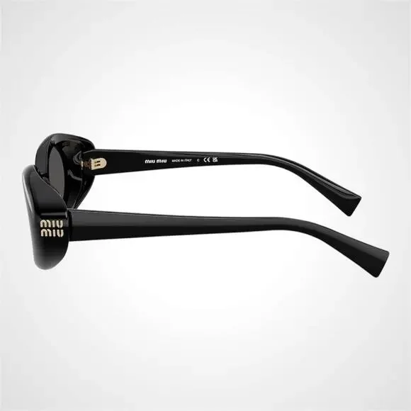 New MIU MIU Sunglasses Black Oval Womens Reverie Gold Grey Lens - Picture 4 of 6